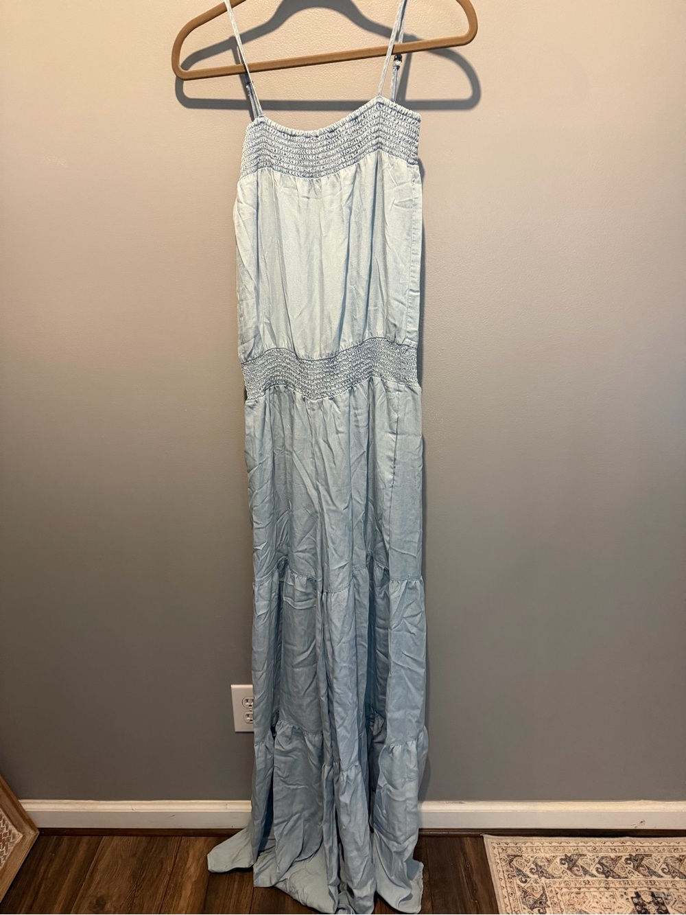 Smocked Spaghetti-Strap Maxi Romper - Oversized Small. Tall girl friendly.